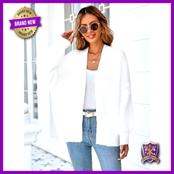 Oversized Waffle Knit Cardigan Slouchy Chunky Minimal Chic Fall Layering - Picture 5 of 7